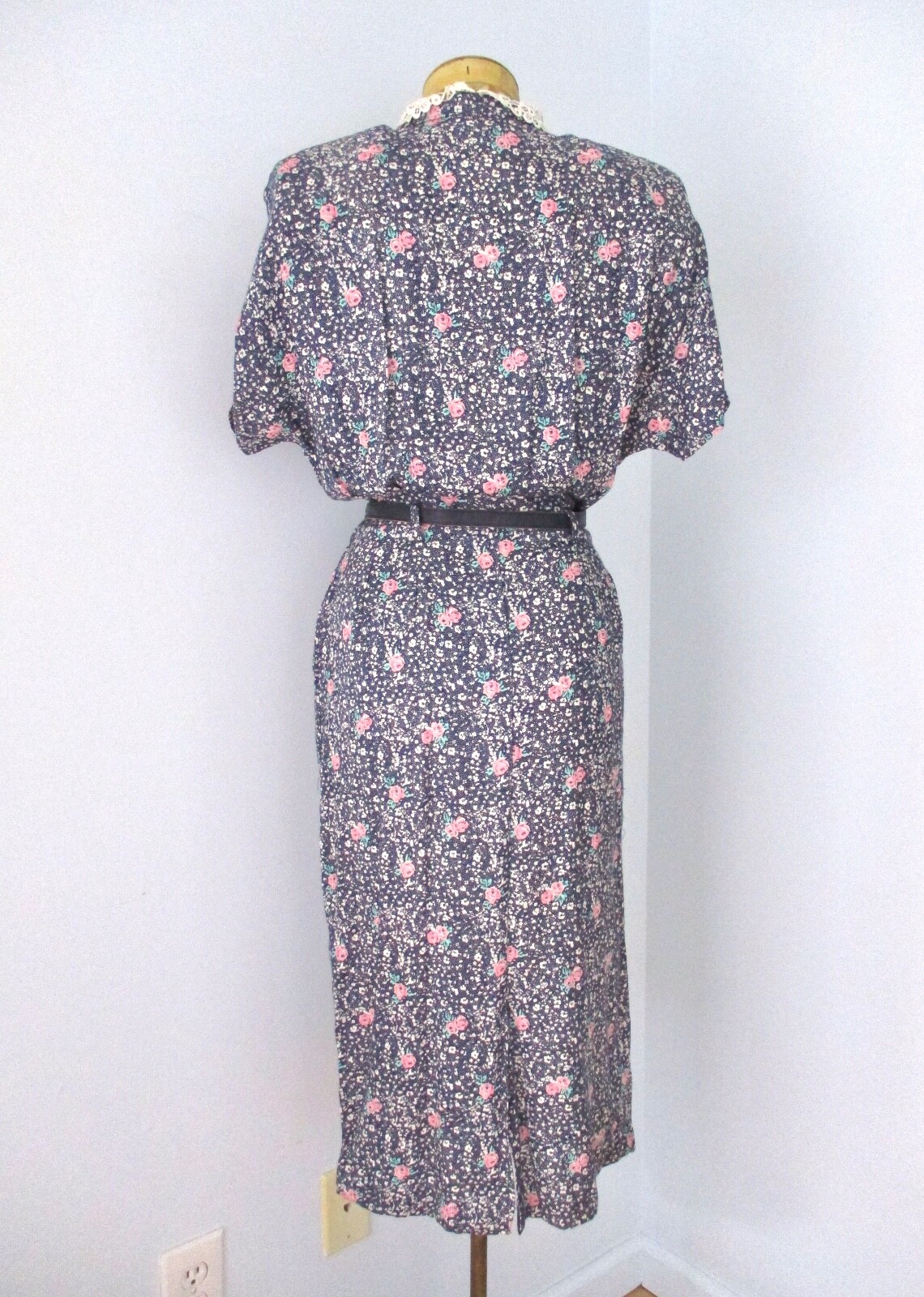 Vtg 80s Paquette Too! Blue Pink Floral Cottagecore Secretary Dress Pockets 10