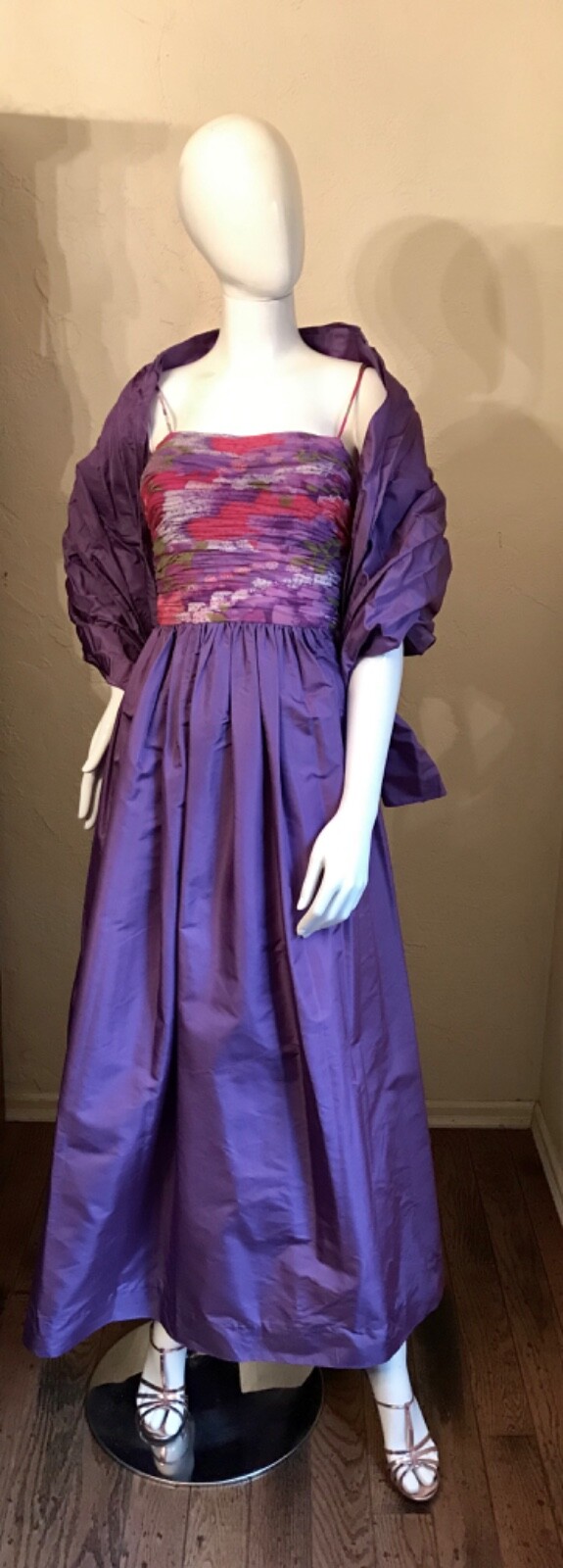 VINTAGE 1960’s Vera Hicks Mod Purple Satin Evening Gown Dress S New with tags