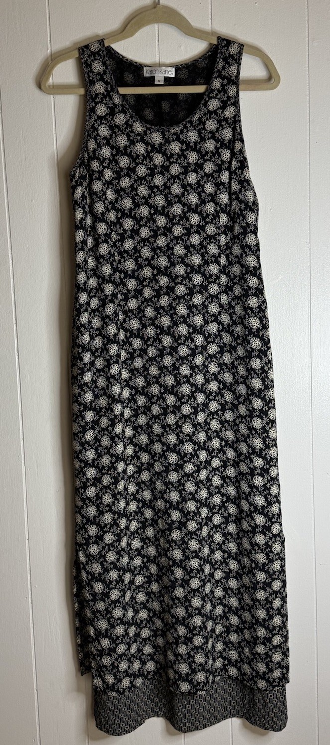 Vintage Karen Kane Black/White Floral Sleeveless Maxi Dress Women’s 12 USA