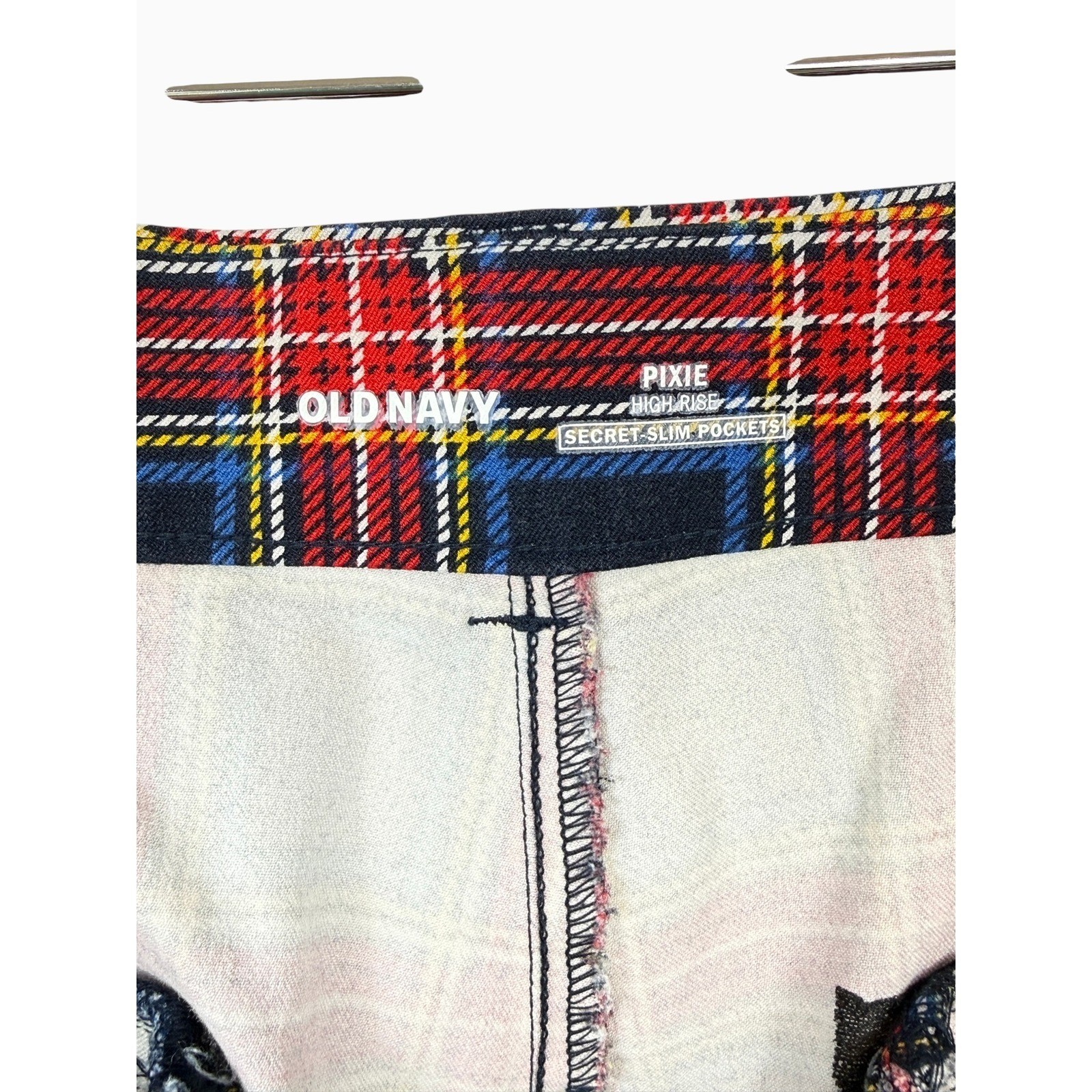 Old Navy Pixie High Rise Plaid Pants Size 14 Red Tartan Secret Slim Pockets