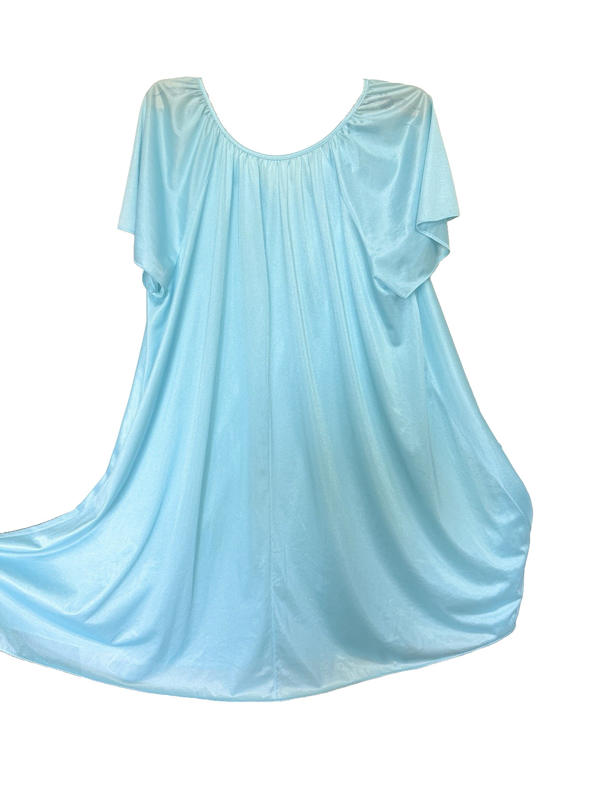 Vtg Nightgown Short Flutter Sleeve Sweep JCP Silky Nylon Pool Blue XL 1X 42 44 +