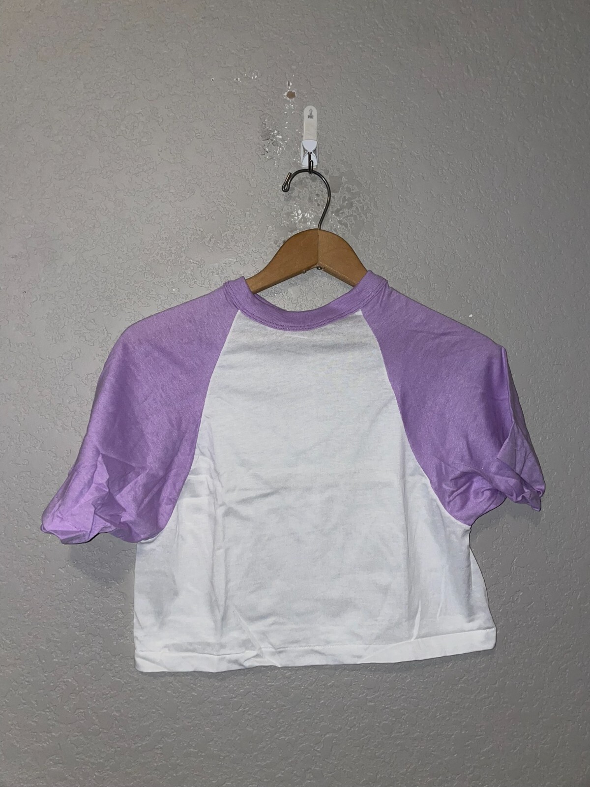 1980s 70s Vintage Sportswear White Purple Crop Top Shirt Never Worn VTG M Mediu