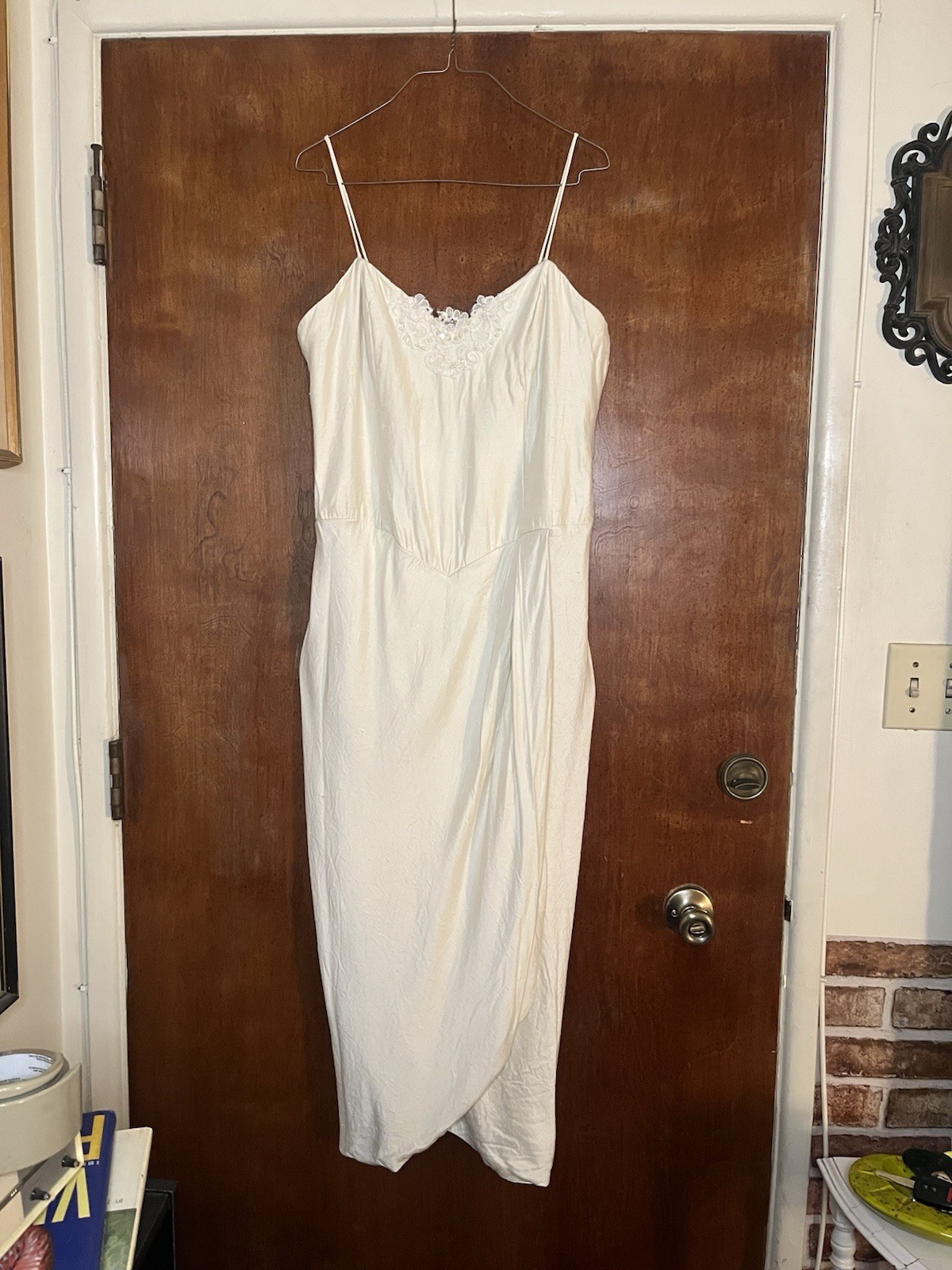 Vtg Wedding Tulip Skirt Dress Gown Beading Flower ZURCION METHOD Wiggle dress M