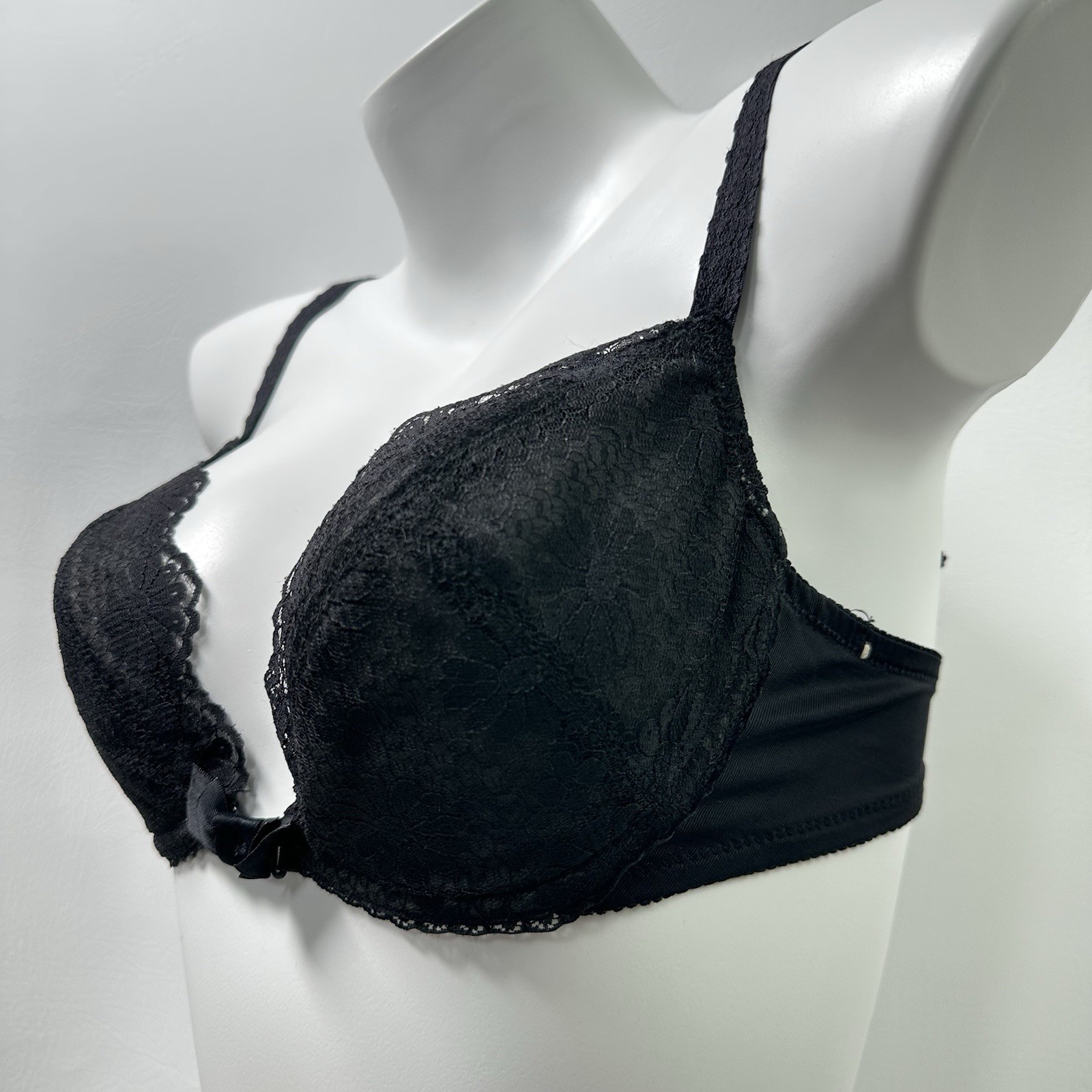Vintage 70s Gossard Wonderbra Black Lace Push Up Underwire Bra 36C Lingerie Icon