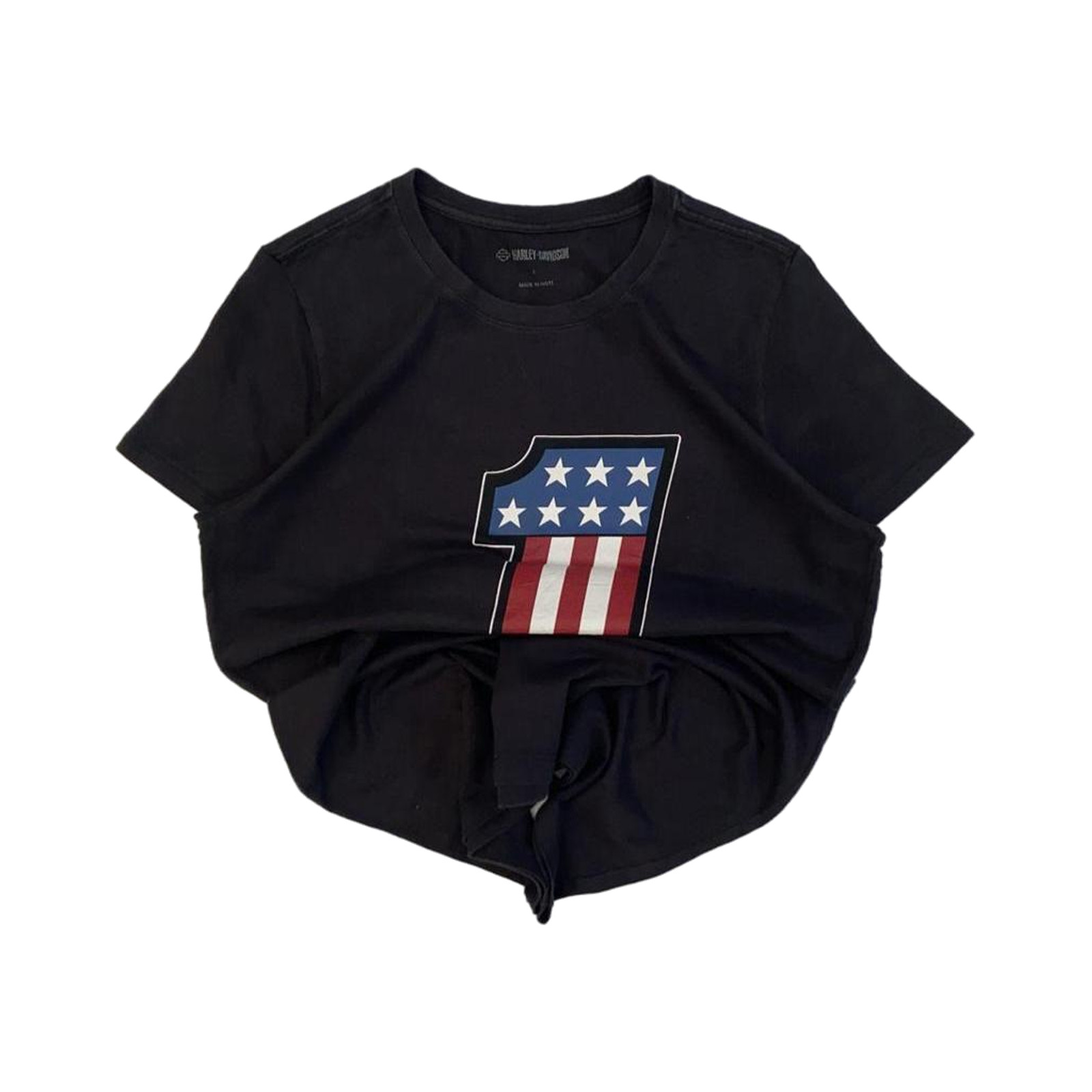 Harley Davidson Women’s USA 1 Flag Short Sleeve T Shirt Black L