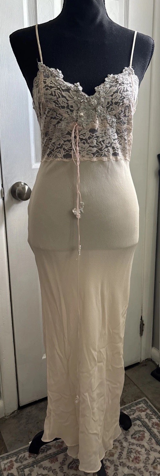 Claire’s Rose Lingerie Sheer Silk Lace Nightgown Slip Dress XS/S Fairy Coquette