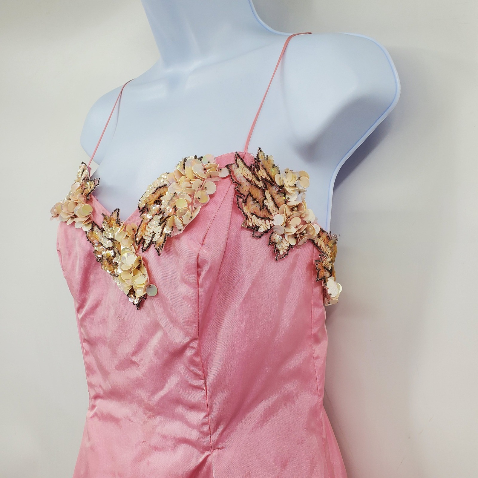 Vintage Cache Y2K Pink Sequin Floral A-Line Gown Dress 4 Formal Prom Fairycore