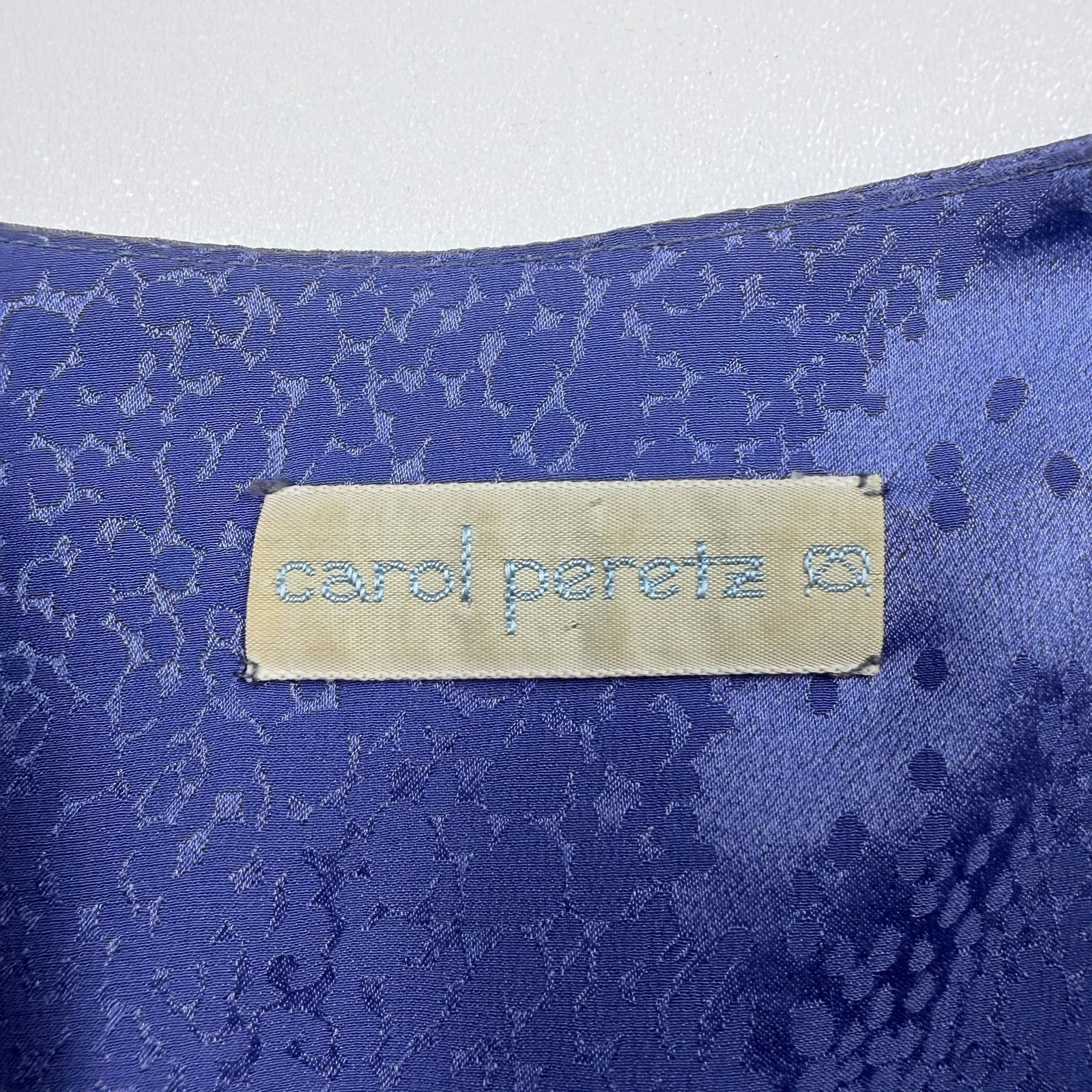 Carol Peretz Blue Silk Floral Rose Bead Skirt 2 Pc Rouche Blouse Dress Sz 8 VTG