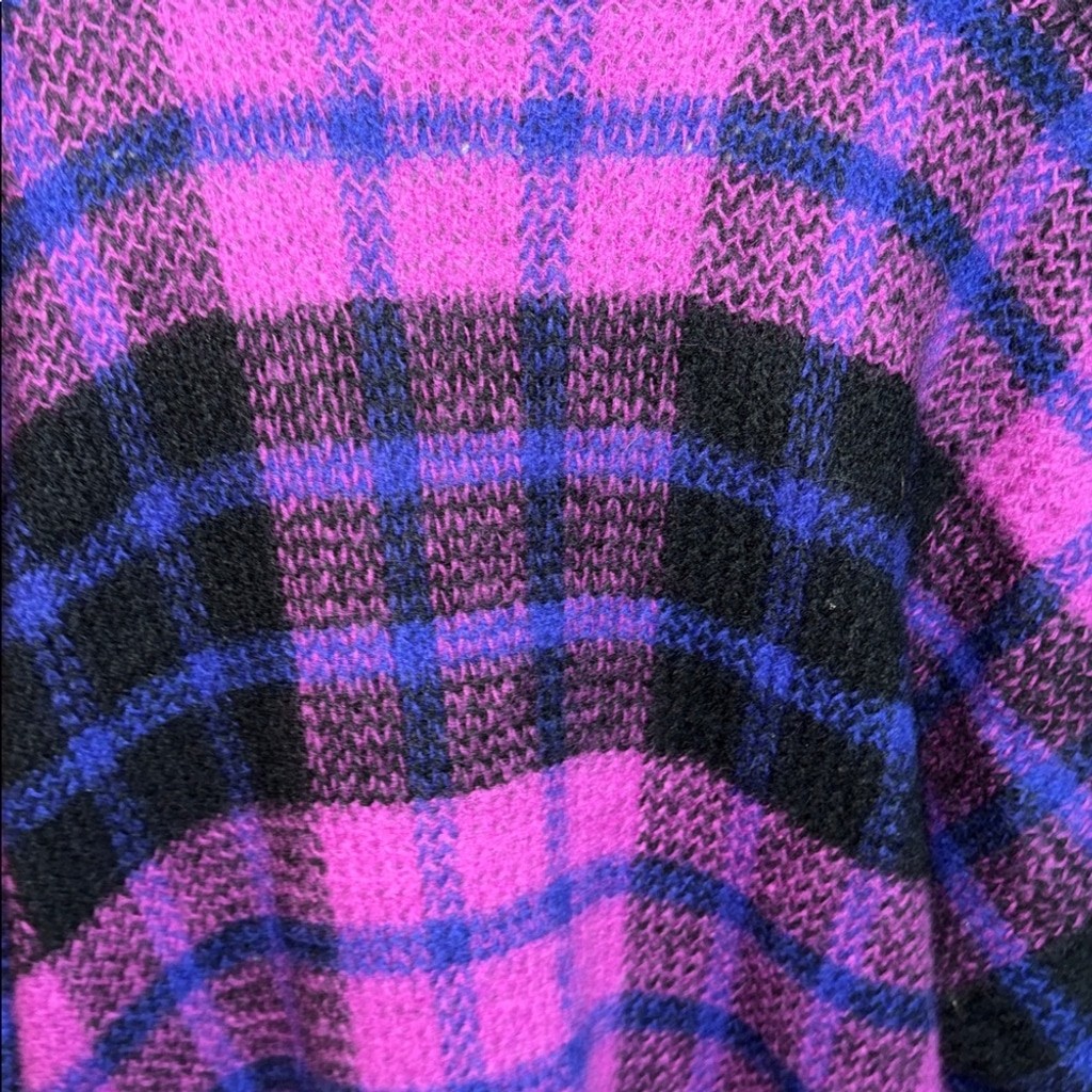 Vintage bold magenta plaid wool mohair blend plaid oversized sweater jacket S-L