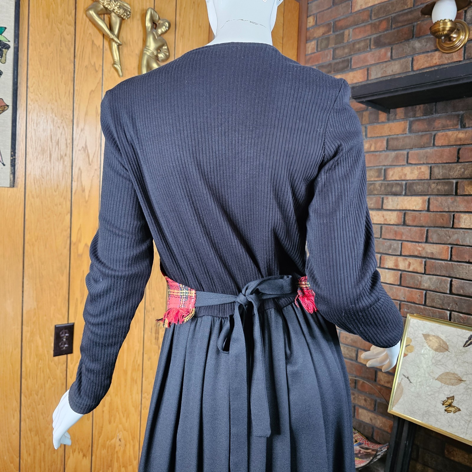 Vtg 90s Dark Academia British Preppy Plaid Riding Waistcoat Holiday Midi Dress L
