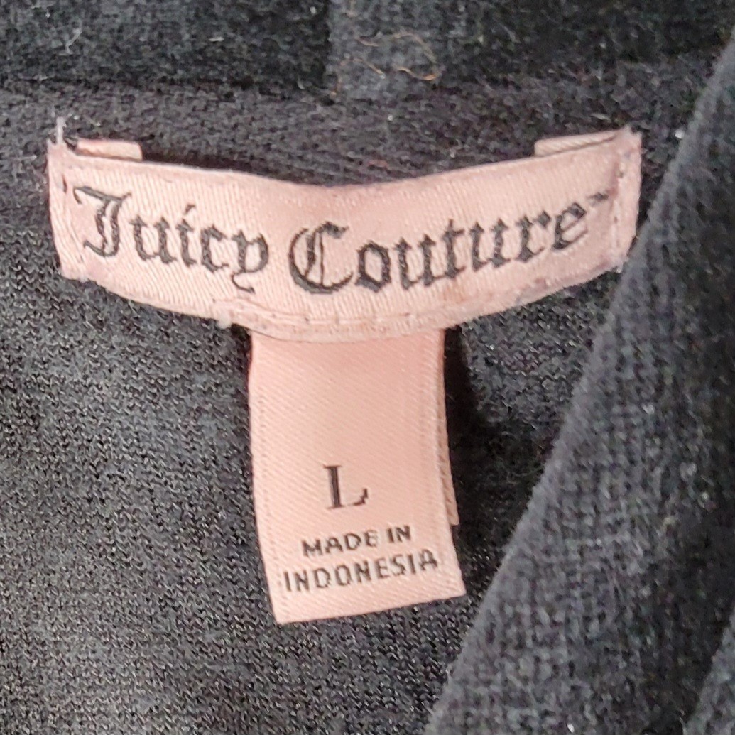 VTG Juicy Couture Velour Track Suit L Black Gold Bling Y2K Low Rise Hoodie Cozy