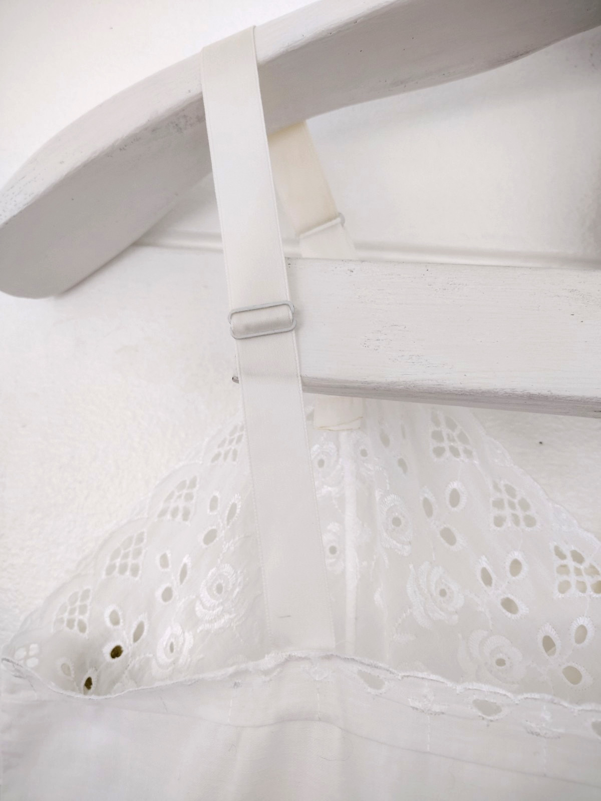 Vtg 50s Stones Wear Full Slip Dress White Cotton Eyelet Floral Lace Ruffle 38avg