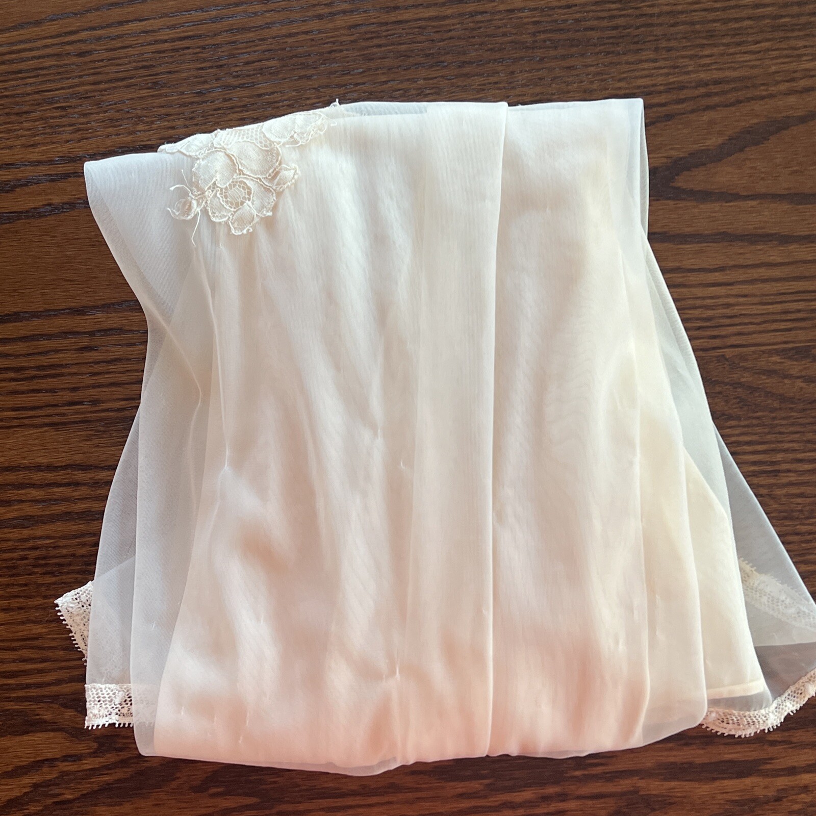 VTG Lorraine Nightgown Slip Nylon Chiffon Lace Petite Ivory Sleeveless Flaws