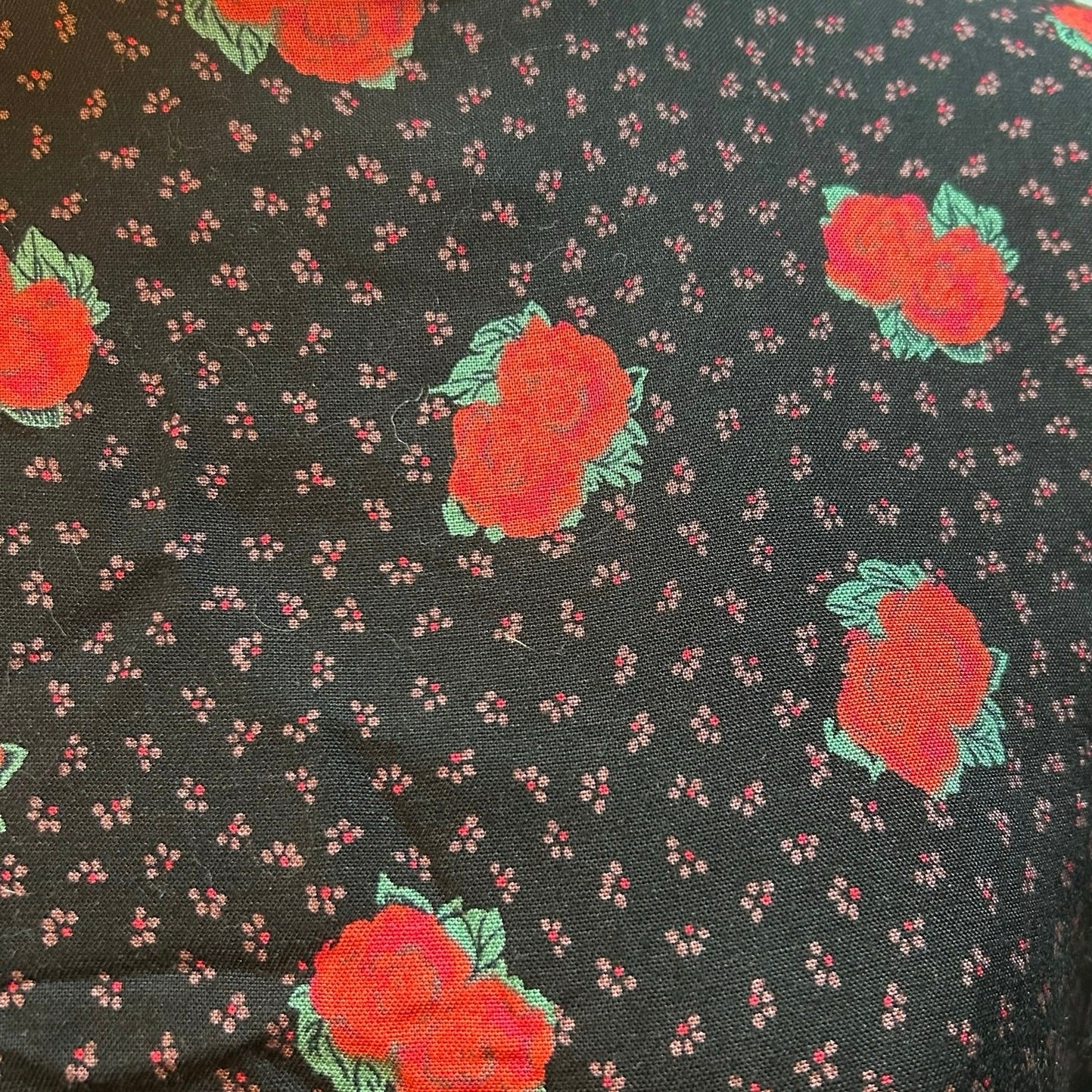 VTG Ms Interpret Black Red Rose Polka Dot Rayon Blouse 12 Whimsygoth Grunge Goth