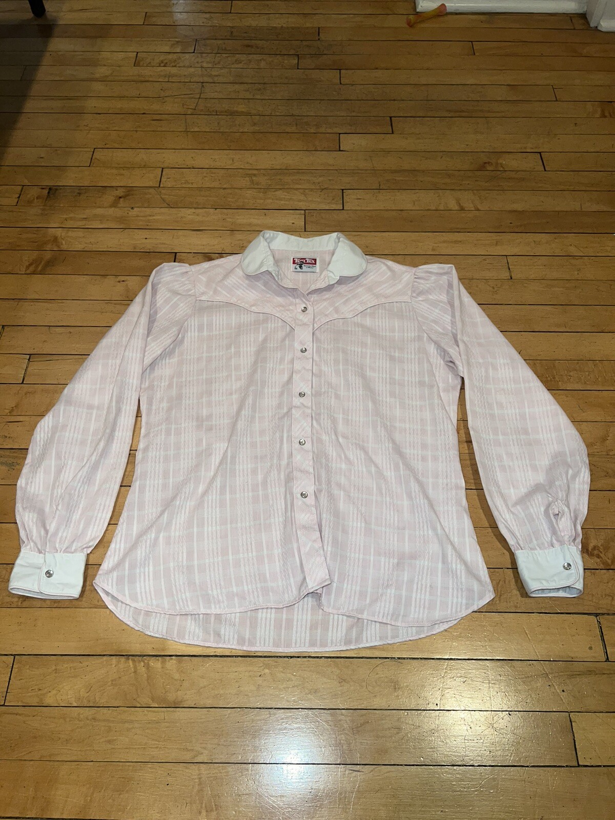 Vintage 70s Tem Tex Cowboy Pink Western Shirt Womens Pearl Snap Chain Pattern