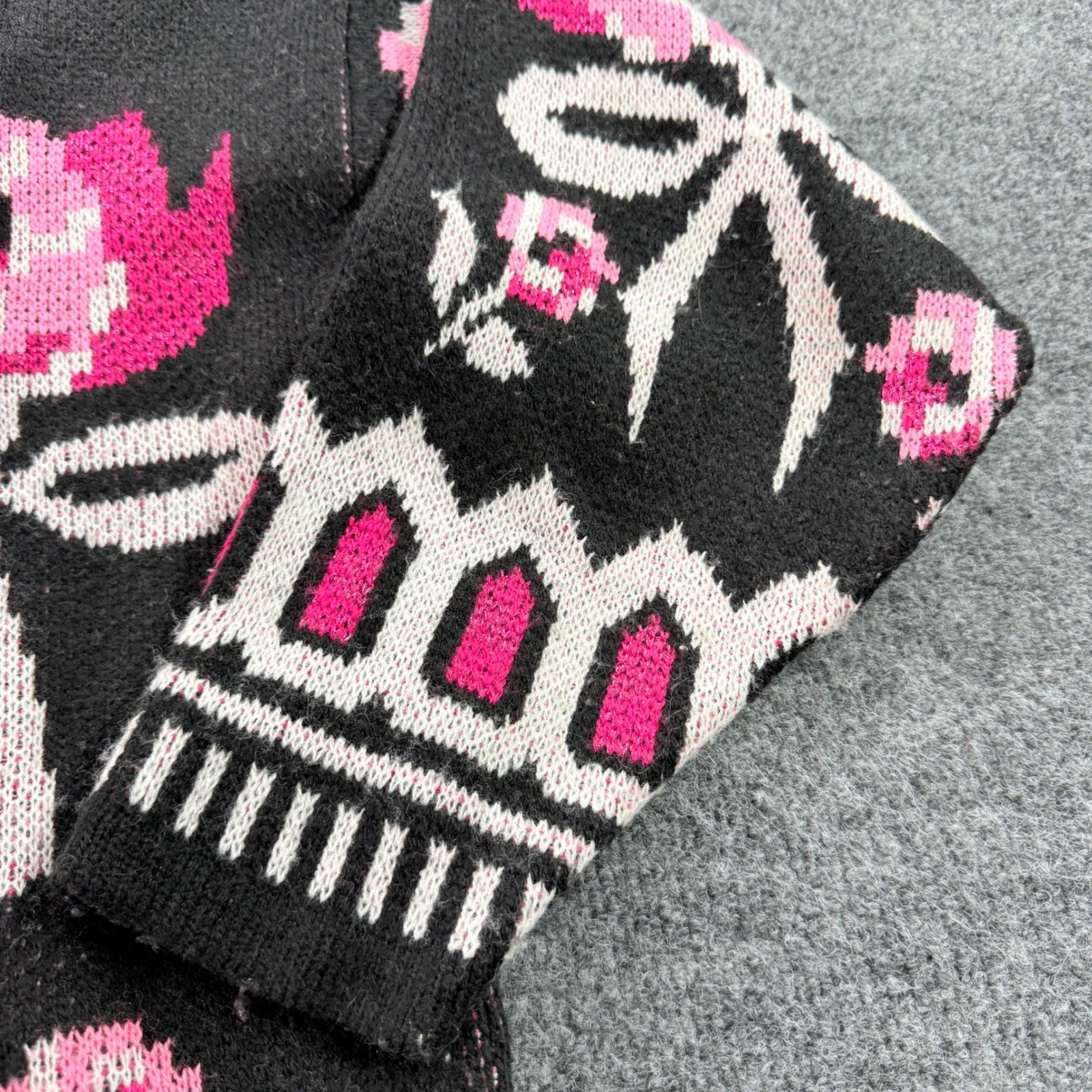 Precious Knits Sweater Vintage Floral Rose Bow Pink Black USA Made 42/22W Womens