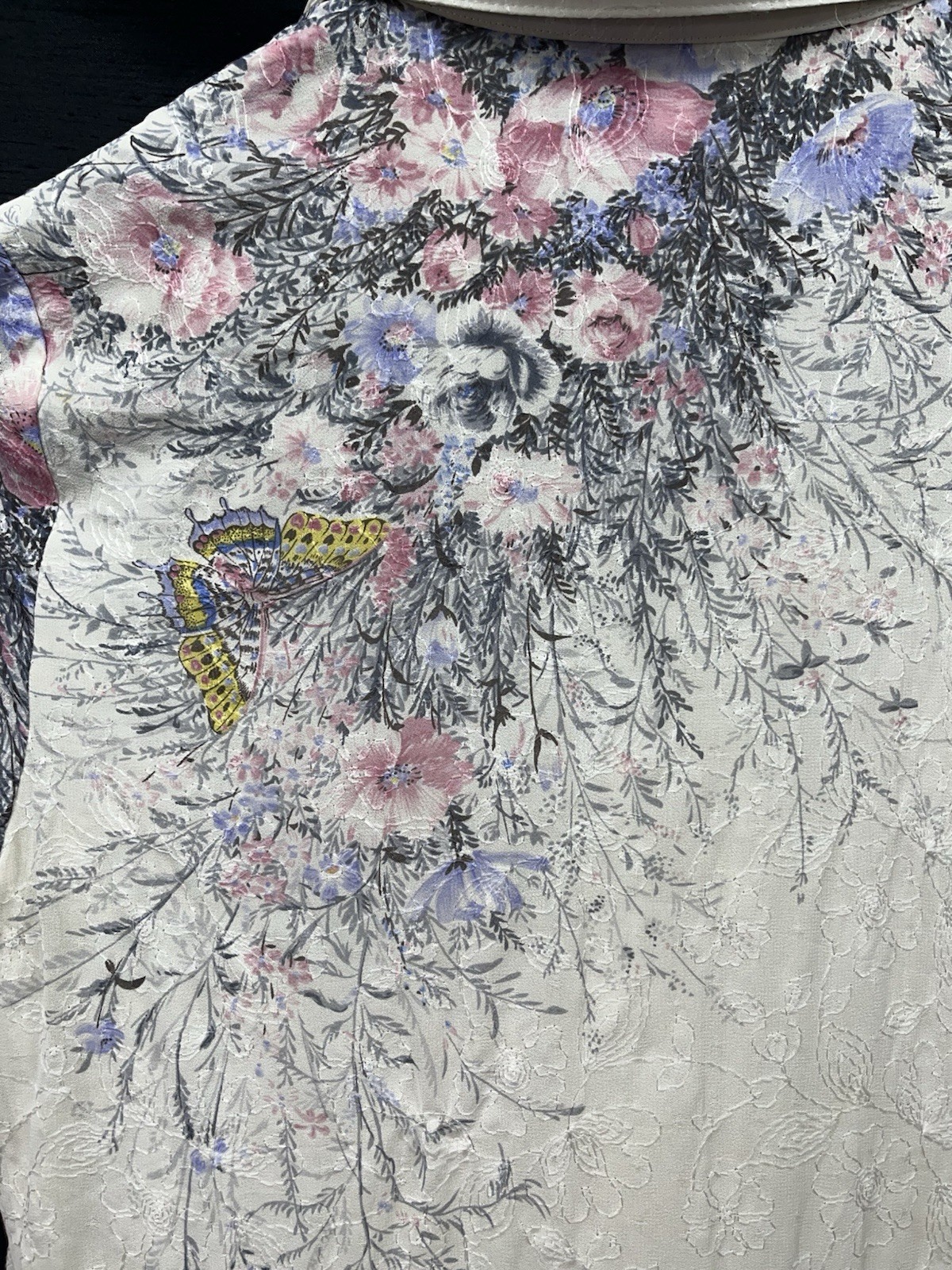 Vtg Femina Nutmeg Floral Butterfly Embroidered Dress Rose Print Cottagecore S/M