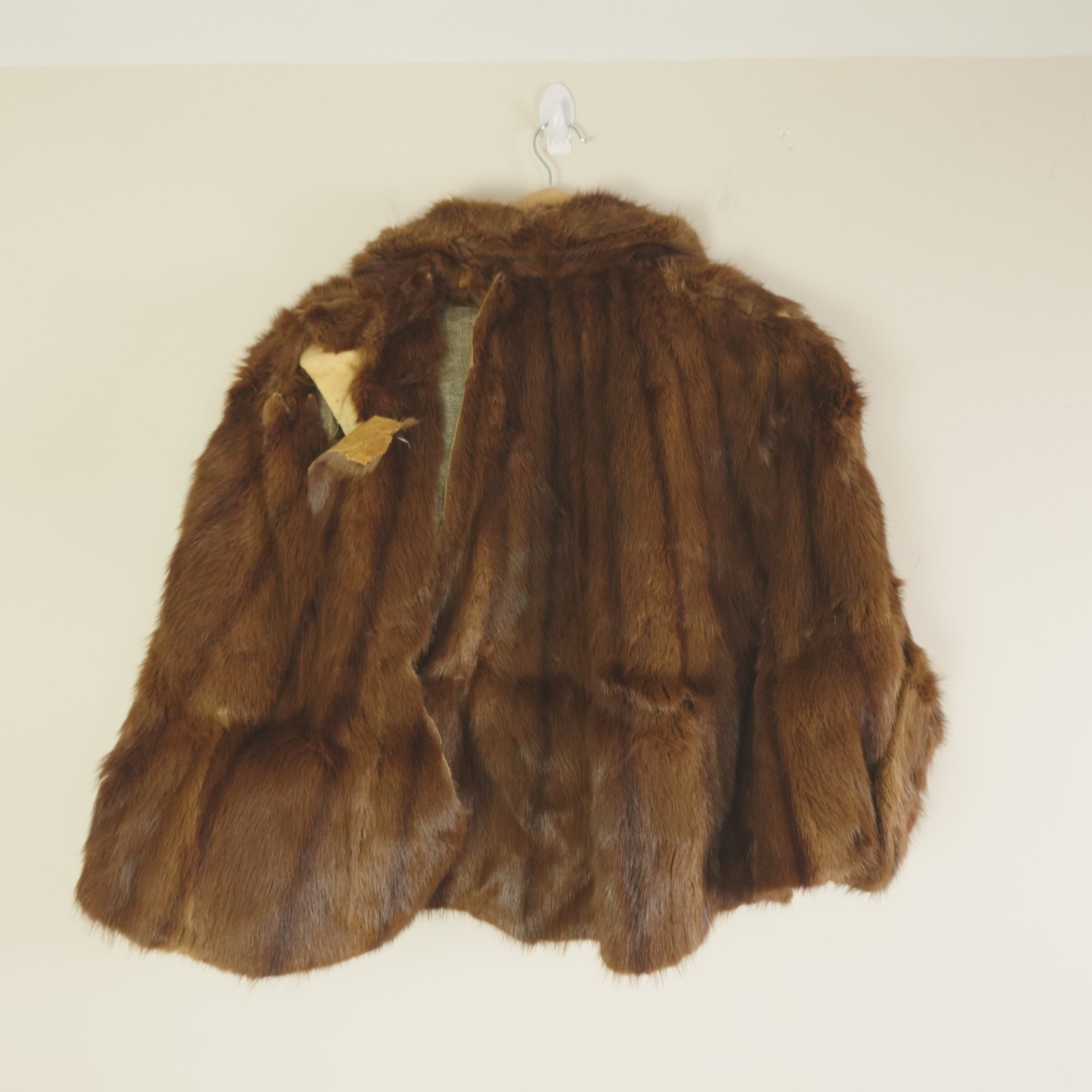 Vintage Mink Fur Jacket Capelet Short Swing Coat Brown Womens AS IS Repair Craft