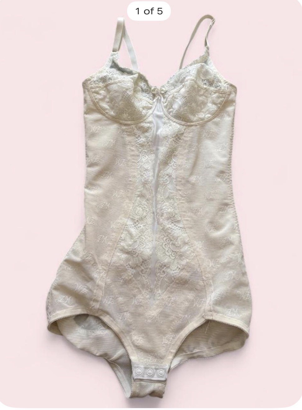 Vintage Japanese cream lace bodysuit with adjustable straps. Size: S
