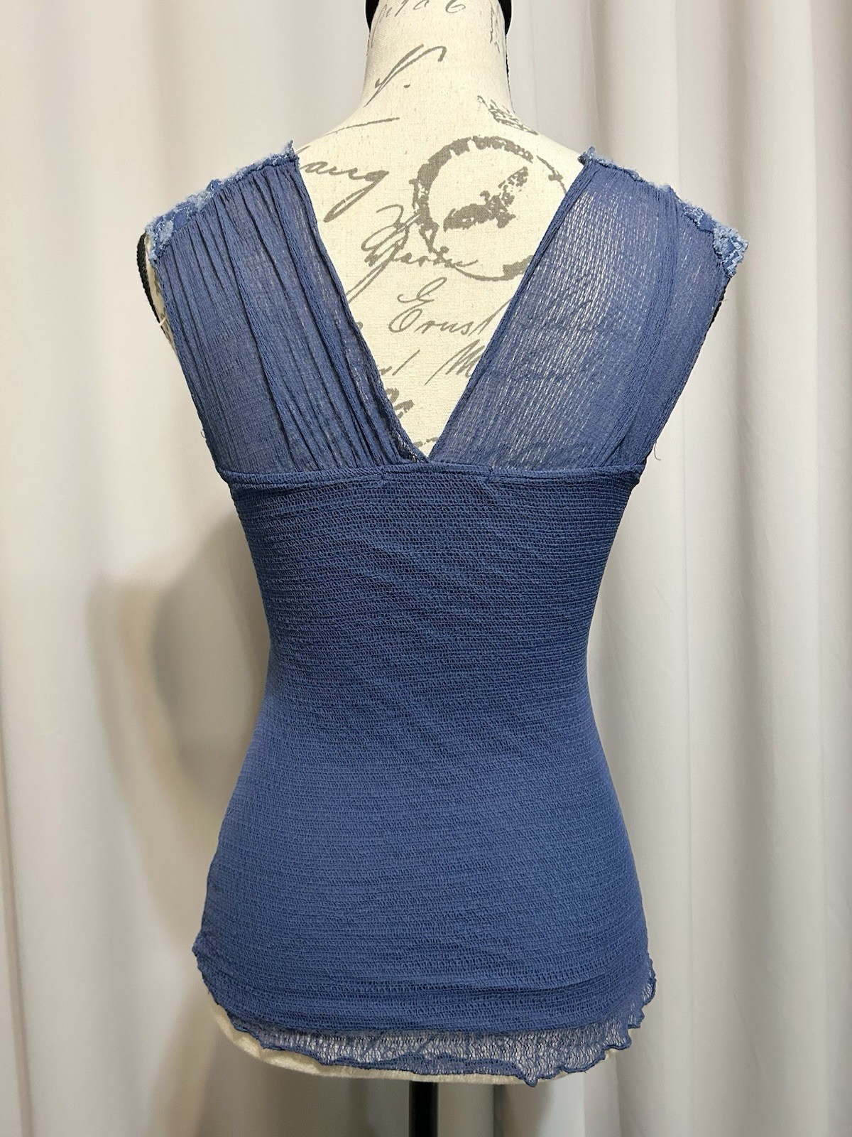 Ann Ferriday Vintage Blue Lace Trimmed Mesh Fairy Grunge Cami Top One Size
