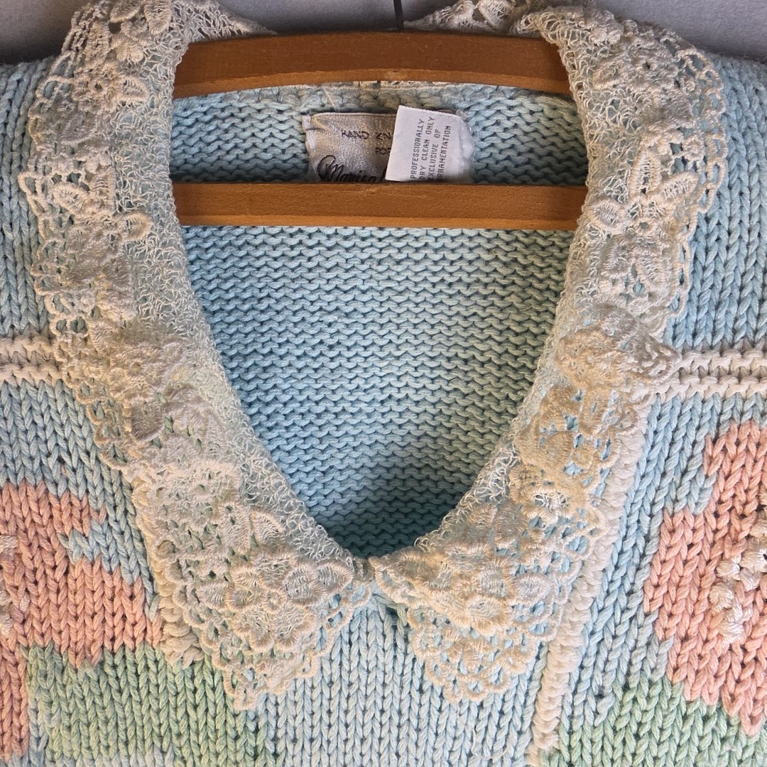 Vtg Marisa Christina Hand Knit Floral Cottagecore Grannycore Lace Collar Sz S