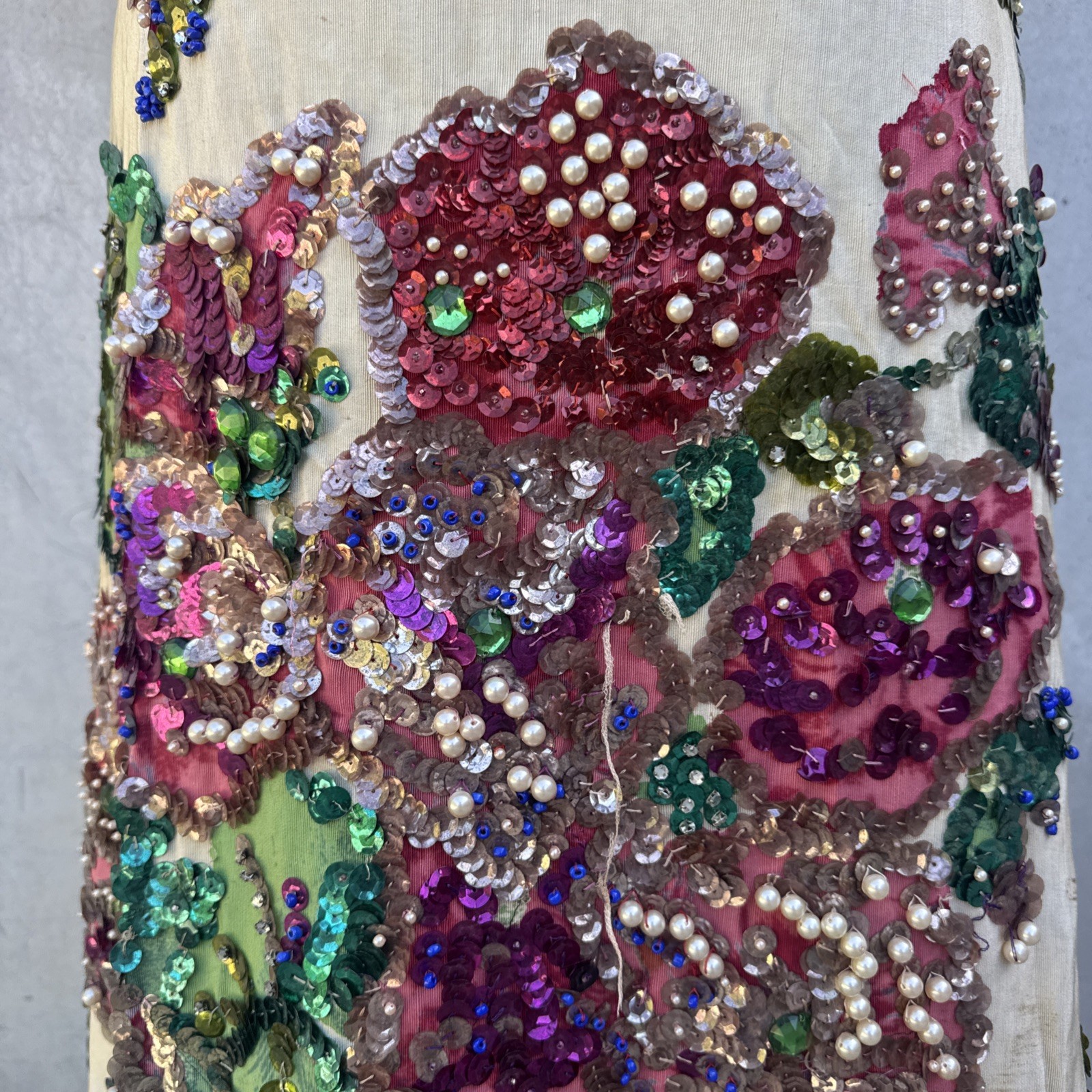 Vintage 1930s Painted Skirt Rhinestones Beading Pearls Flower Showgirl Burlesque