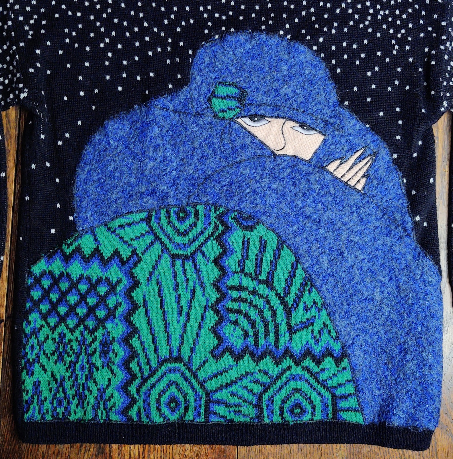 VTG 90s Tony Lambert Wool Blend Sweater Flapper In The Snow Women’s Small EUC