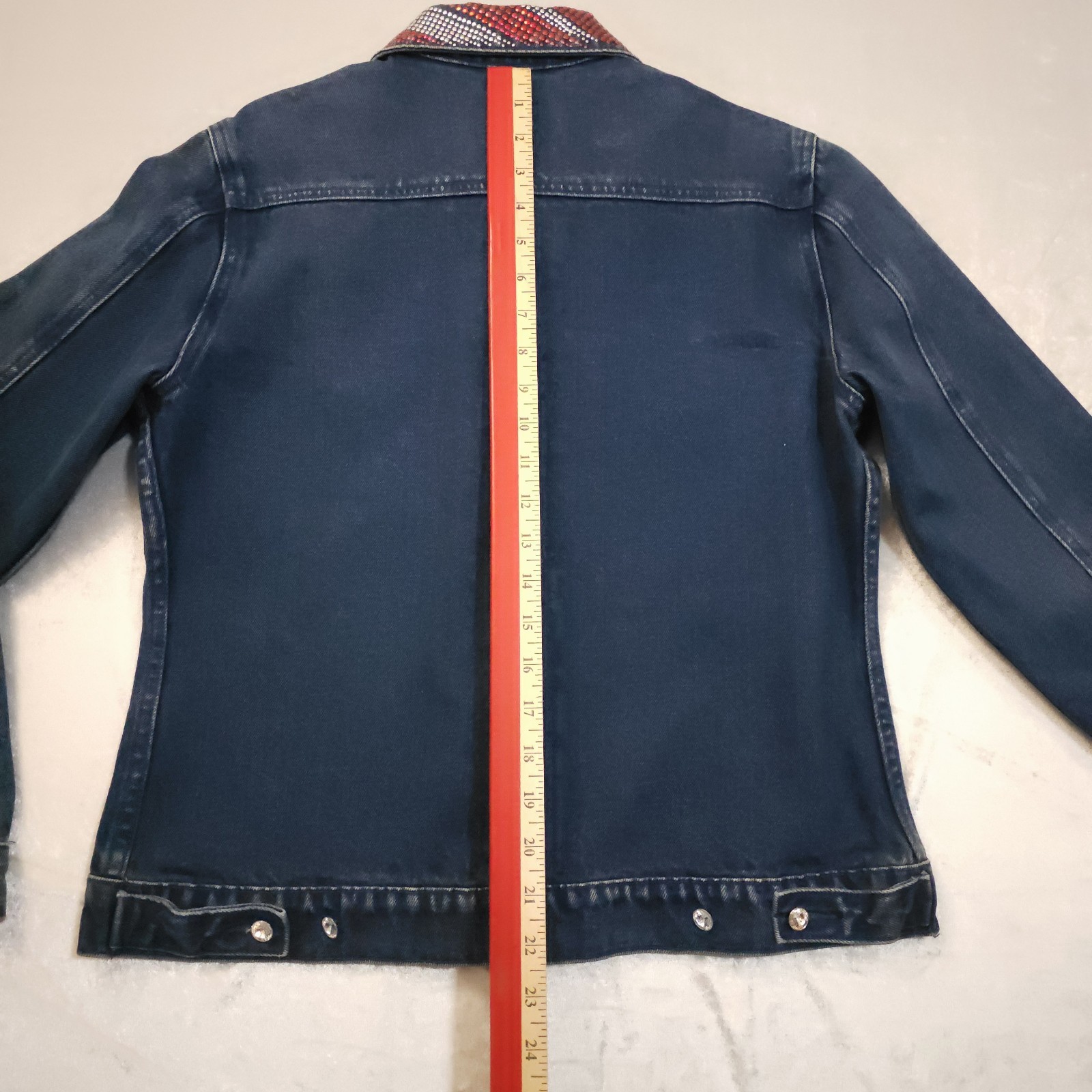 Vintage 90s Heritage Denim Rhinestone American Flag Jacket Christine Alexander S