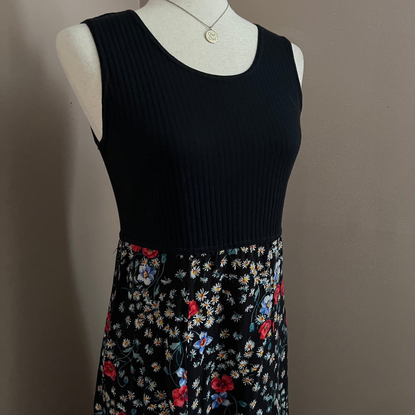 Vintage 90s Prairie Cottagecore Impressions Floral Midi Dress Black Boho Size S