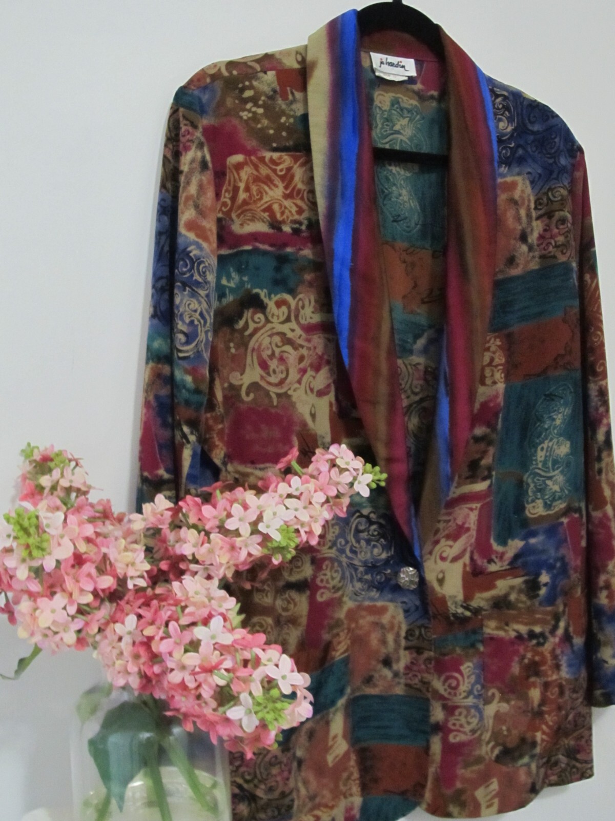 Jo Hardin Womens Colorful Blazer 12 Vintage Colorblock Light Weight Botanical
