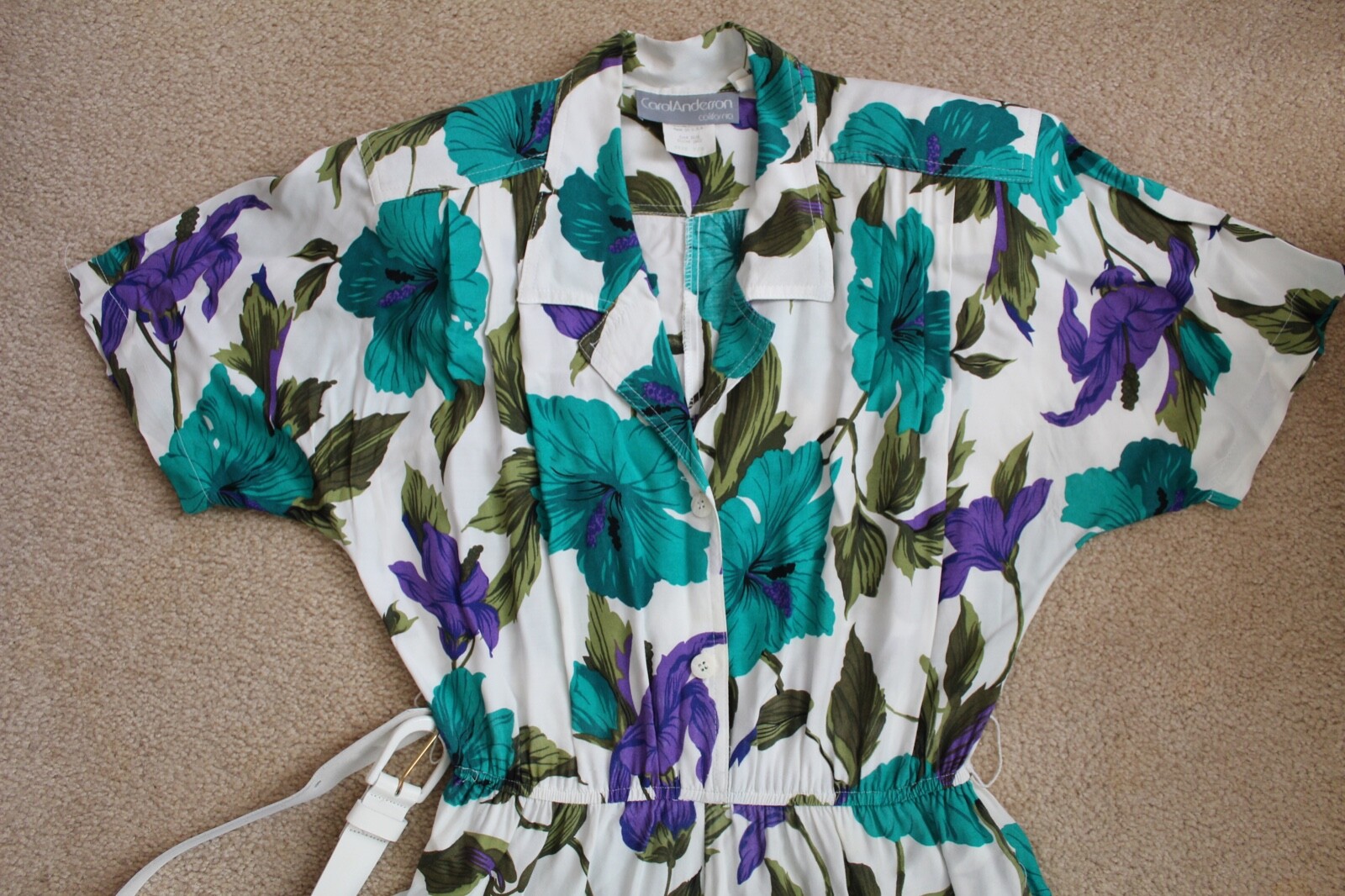 VTG CAROL ANDERSON CALIFORNIA USA TROPICAL FLORAL PRINT LONG MIDI SHIRT DRESS M
