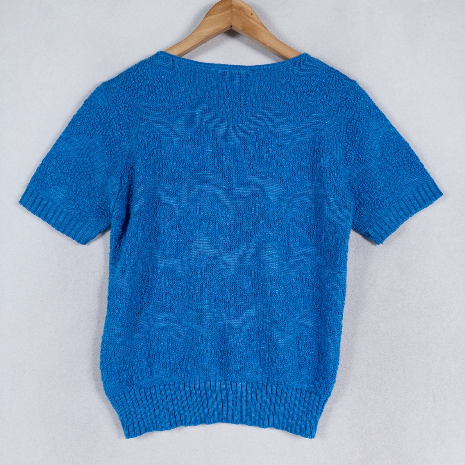 Vtg Barry & Me Sweater Womens One Size Blue Short Sleeve Textured Cottagecore