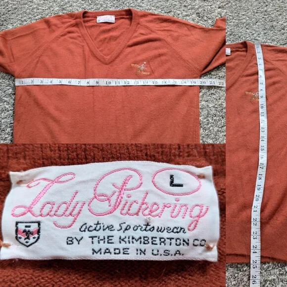Vintage Lady Pickering Otter Creek brown orange long sleeve v neck sweater L