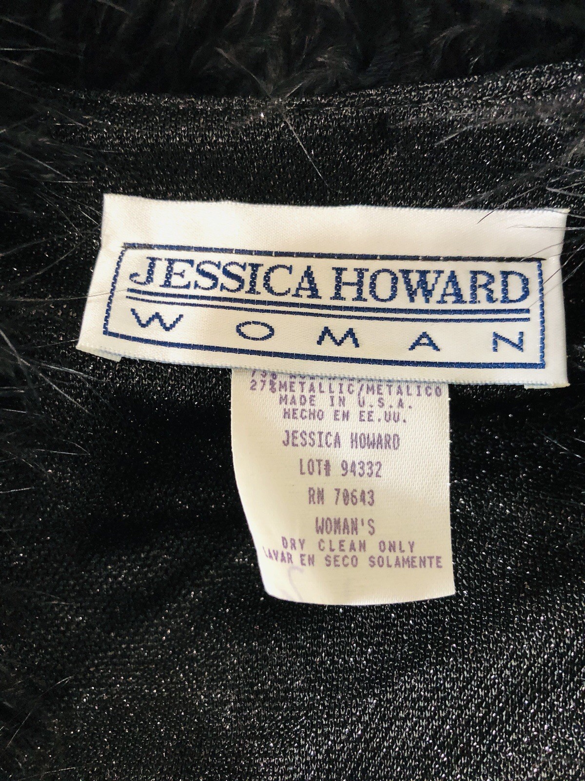 Vintage Jessica Howard Woman Dress W/Sweater Feather Trimmed, Crystal Buttons