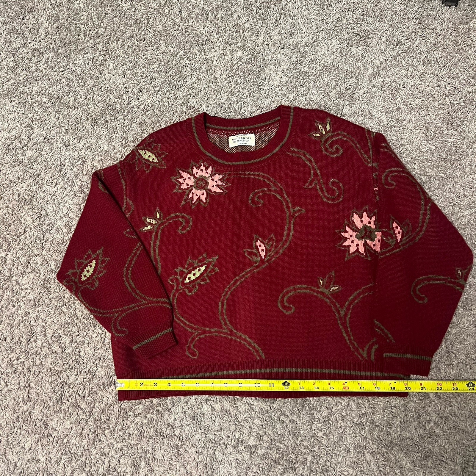 Vintage United Colors Of Benetton Wool Burgundy Pink Floral