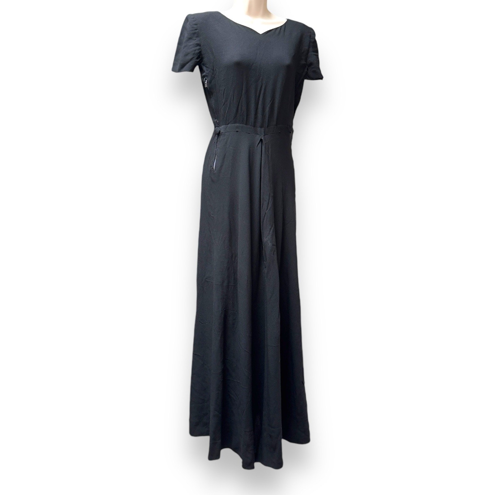Vintage 1940s Black Rayon Maxi Cocktail Dress Gown 24” Waist Size Small READ