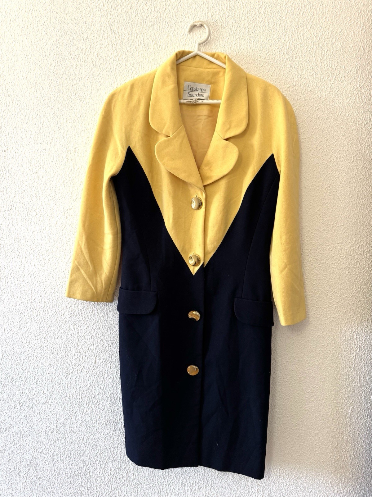Vintage Constance Saunders Yellow & Blue Womens Dress 1990