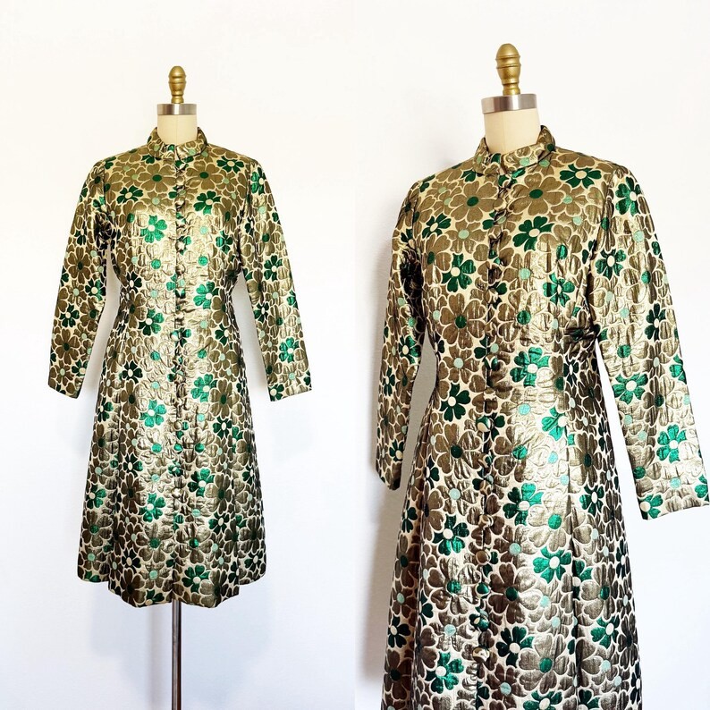 1960s Lillie Rubin Dress / Floral Brocade Dress / Coat Dress / Size Medium