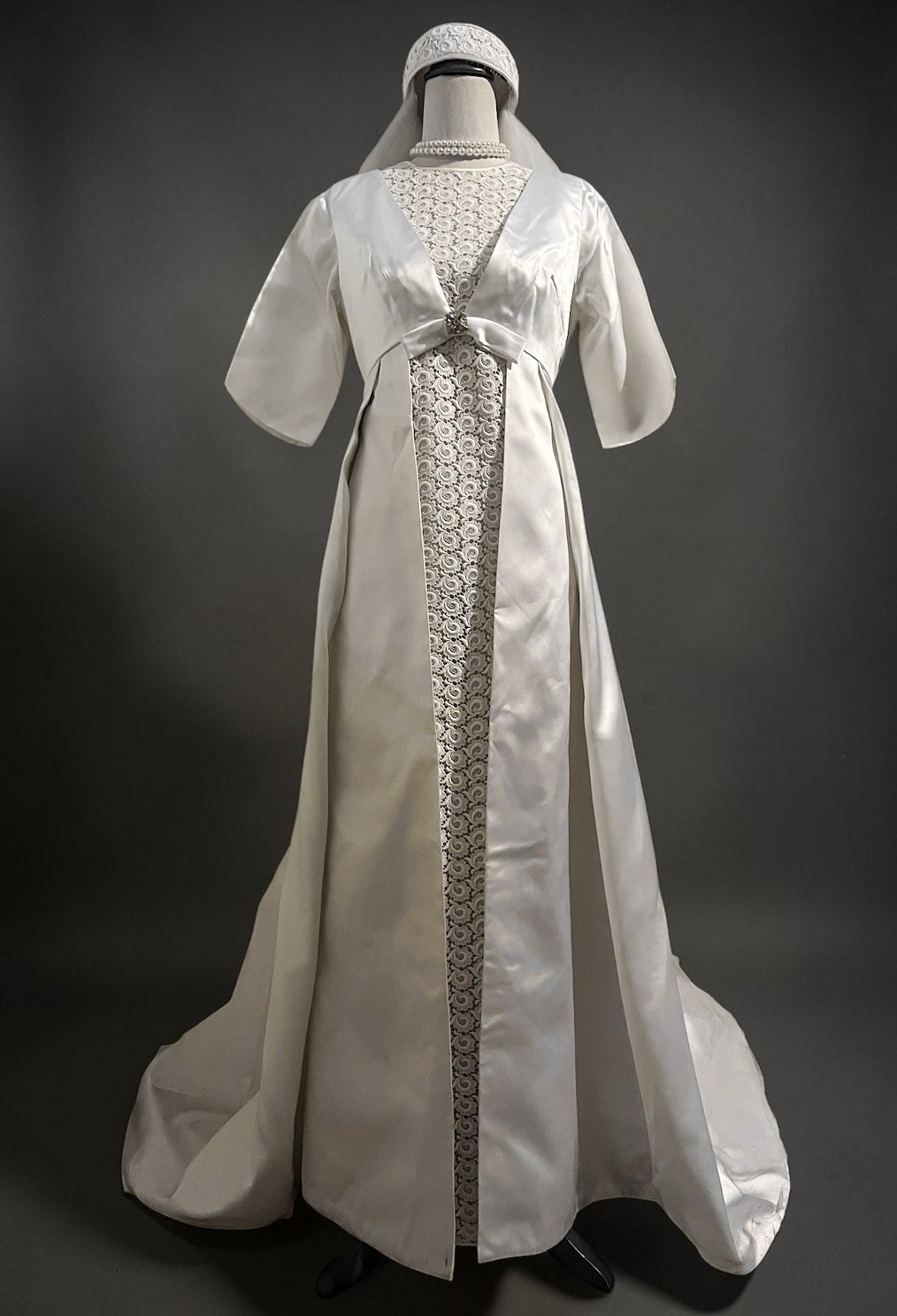 Rare 3-Piece 1960s Vintage Wedding Gown Set – Satin Jacket | Lace Dress | Veil