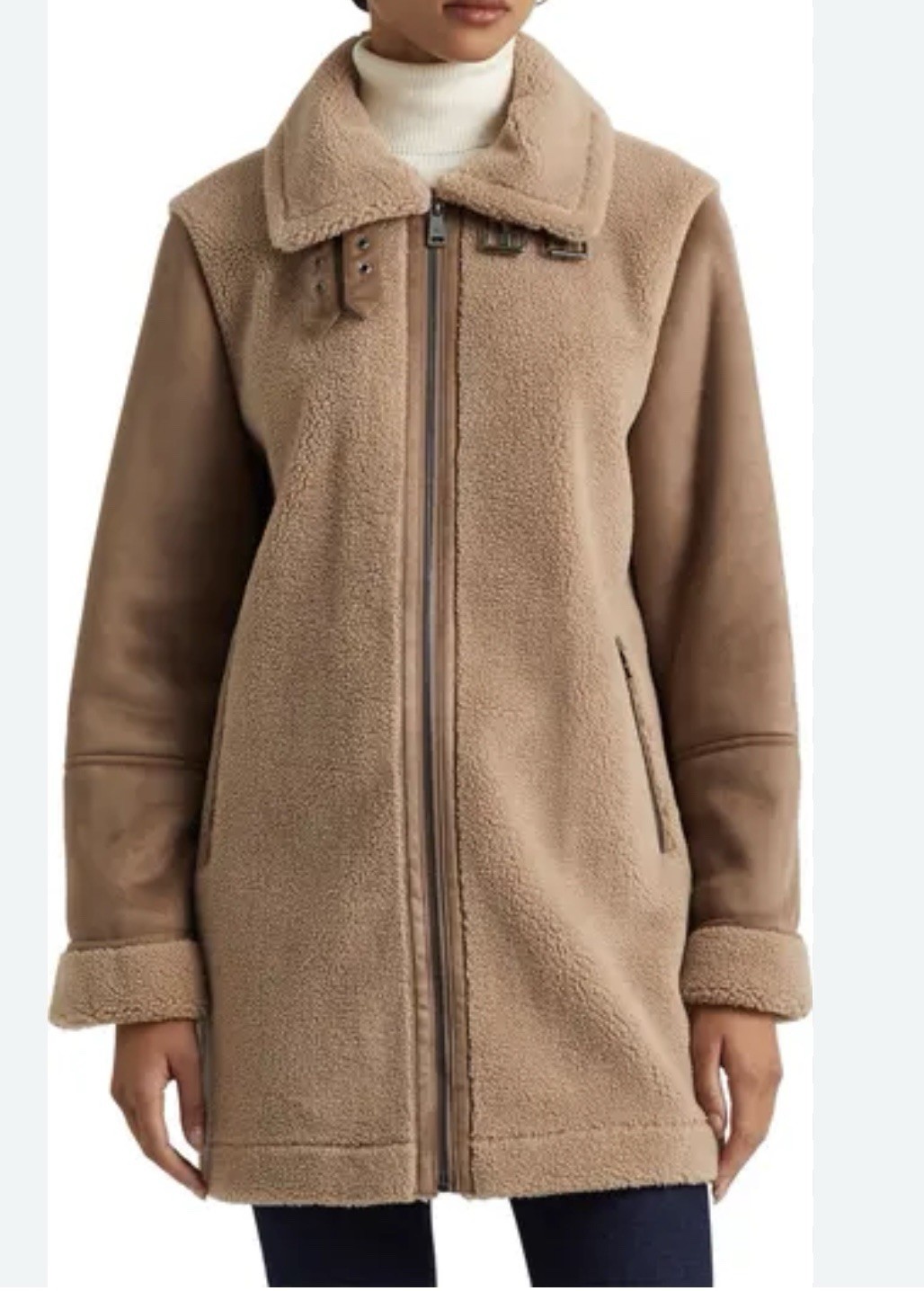 RALPH LAUREN FAUX SHEARLING COAT TRUFFLE sz L NEW $340