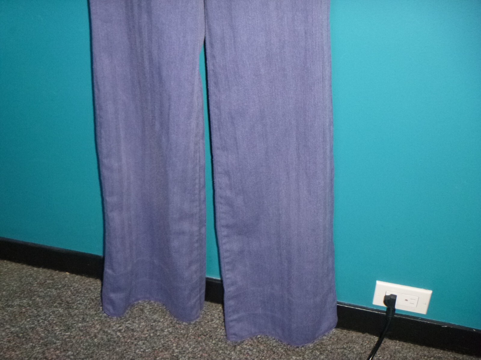 Vtg 70s Groovy The Suit Brand Blue Twill Top & Wide Leg Pants Pleather Trim Sz S
