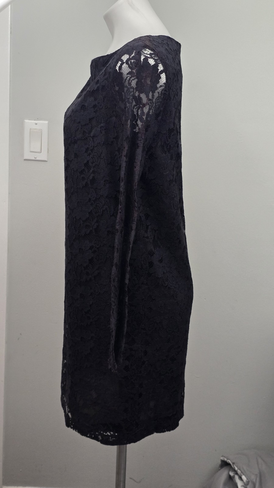 Vintage Henri Bendel Black And Red Lace Long Sleeve Dress, USA Made Tag Size 8