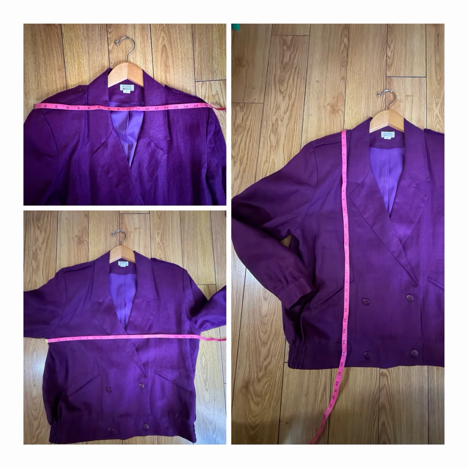 VTG 80s 90s BullocksWilshire Purple 100% Linen Pantsuit Set M 12 Power Suit Pads