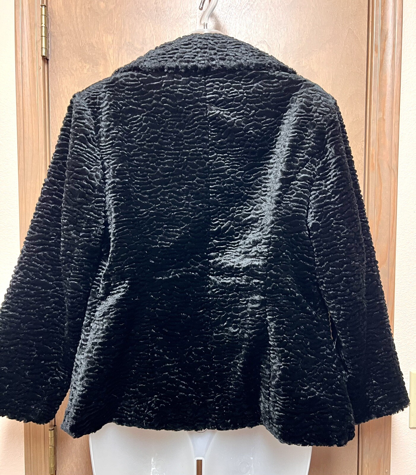 Vintage Norm Thompson Faux Fur Coat Womens Black Satin Lining Petite Small