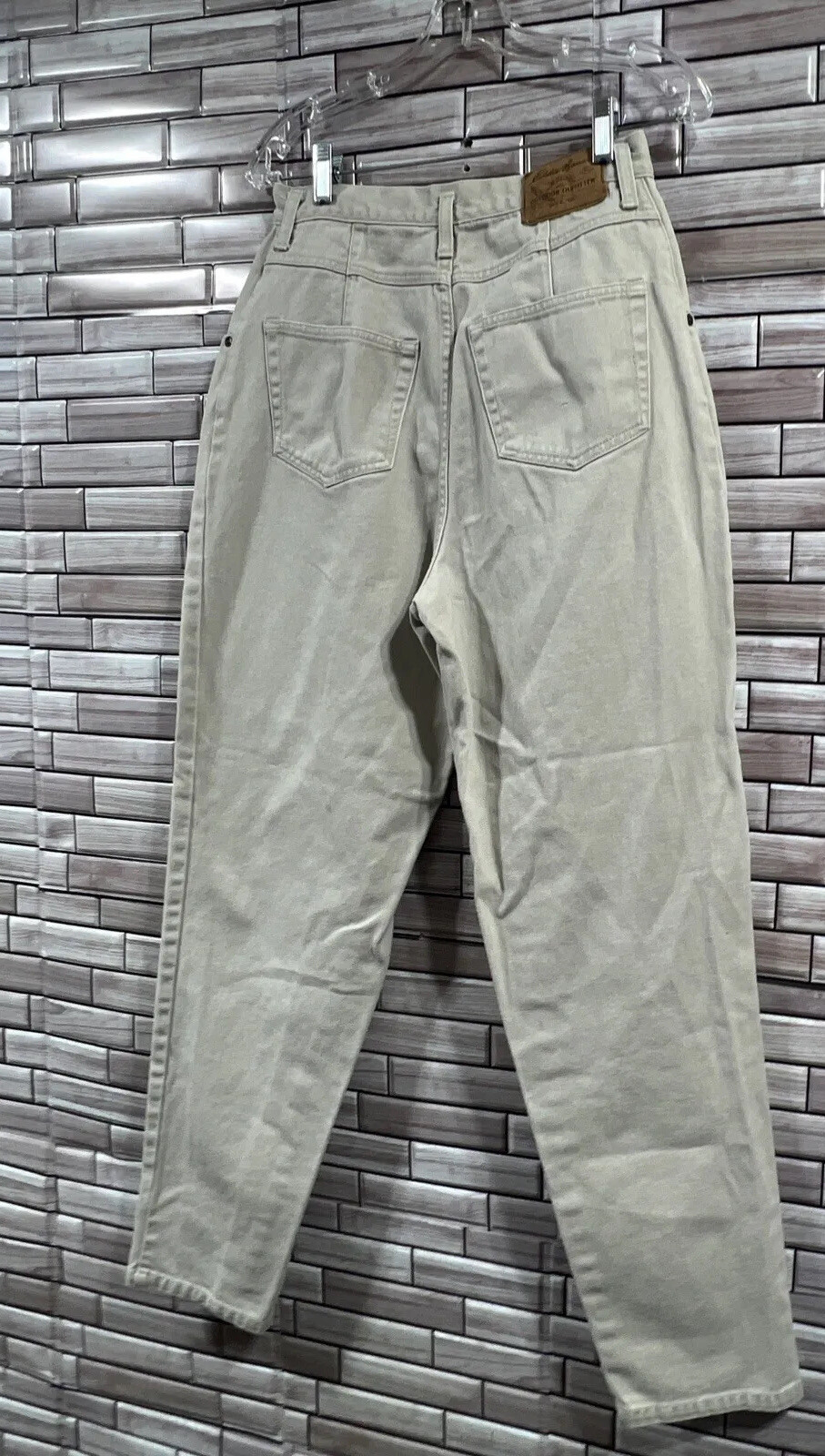 Y2K Eddie Bauer womens 2 Tall hight waisted pleated front denim beige Cotton VTG