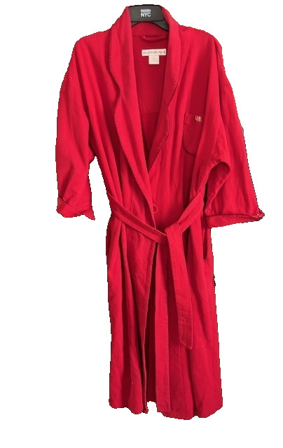 Vtg Robe Crabtree & Evelyn Cotton Womens Medium Red Embroidered Long