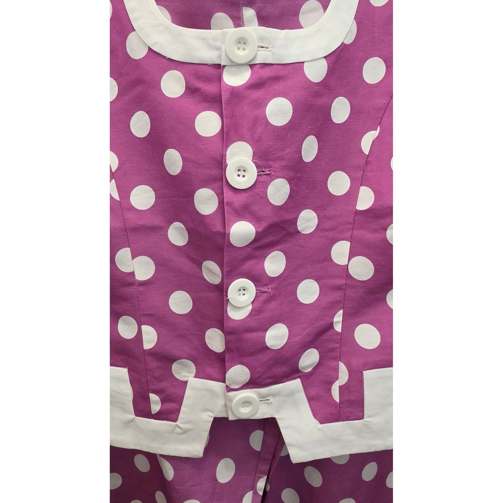 Tyler Böe Linen Cotton Polka Dot 2 Piece Set Womens 10 Vest Wide Leg Pants Pink