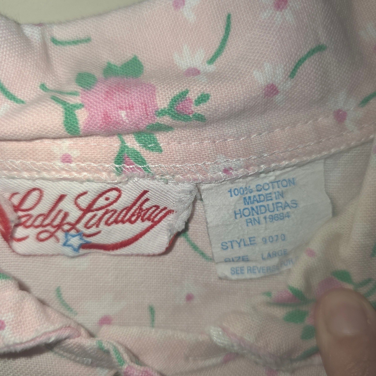 Lady Lindsay Vintage Pink Floral Cotton Flannel Nightgown Long Sleeve Large 9070