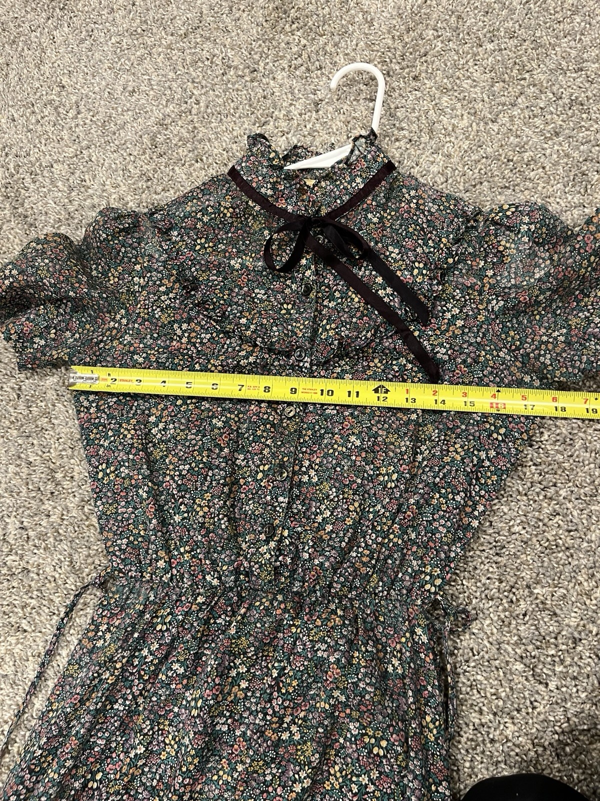 Authentic VTG 1970s Ditsy Floral Prairie Dress Boho Chiffon Tie Neck Byer Too XS