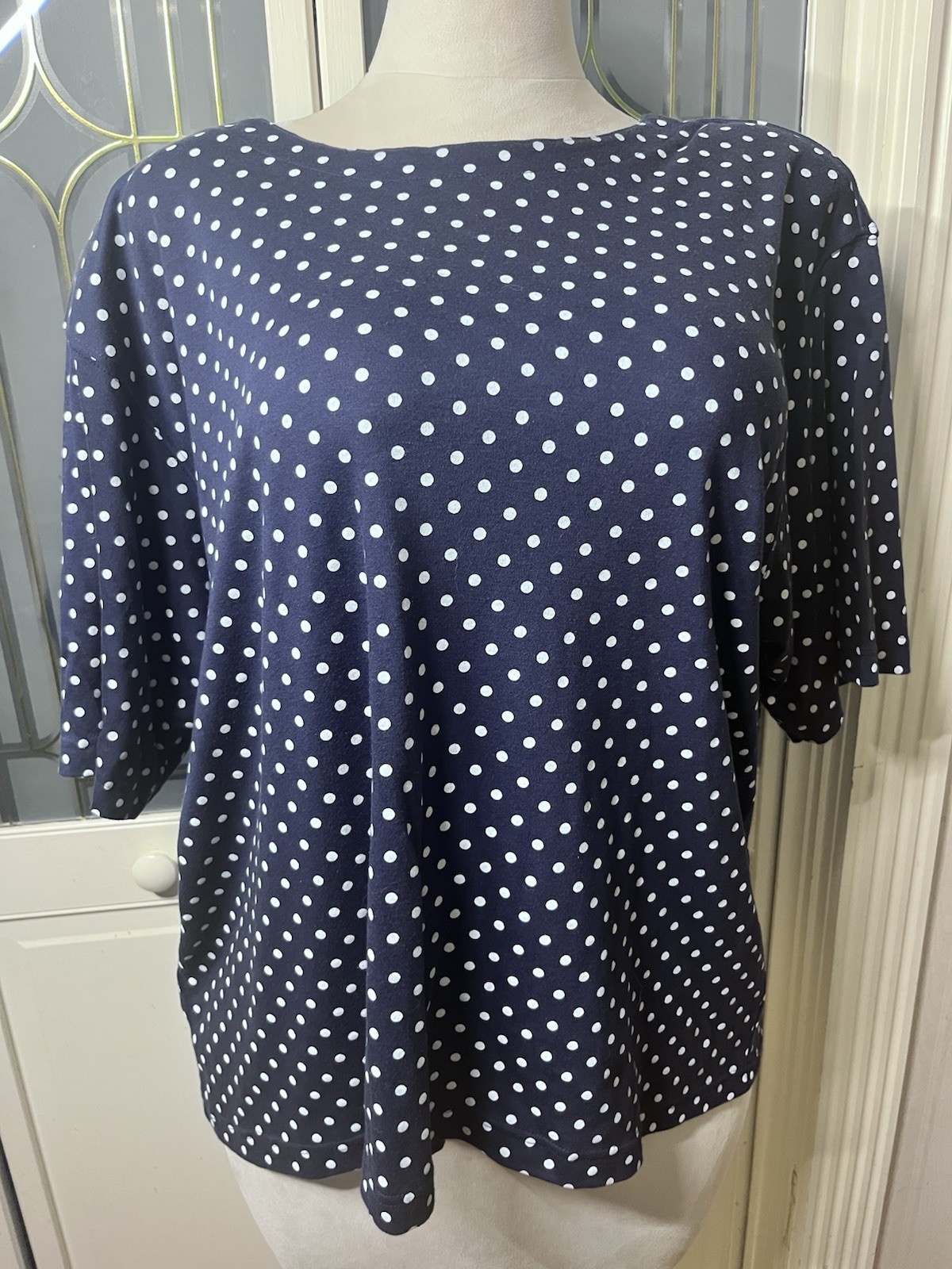 Vintage Northern Isles II 3X Navy White Polka Dot Top Retro Plus Size Tee